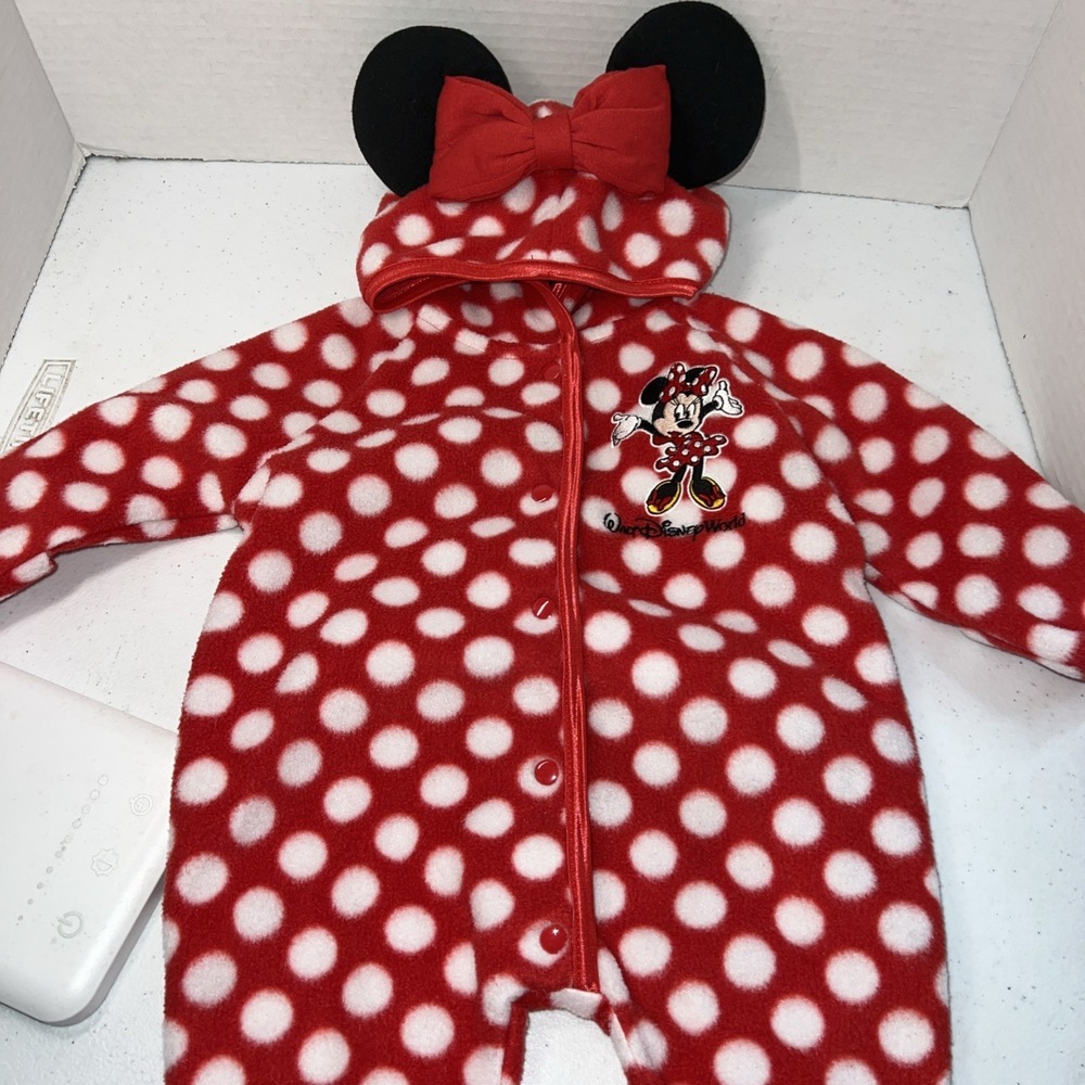 Baby‎ Girl Disney Park 3 Month Red DisneyWorld Minnie Mouse Fleece Hooded Outfit